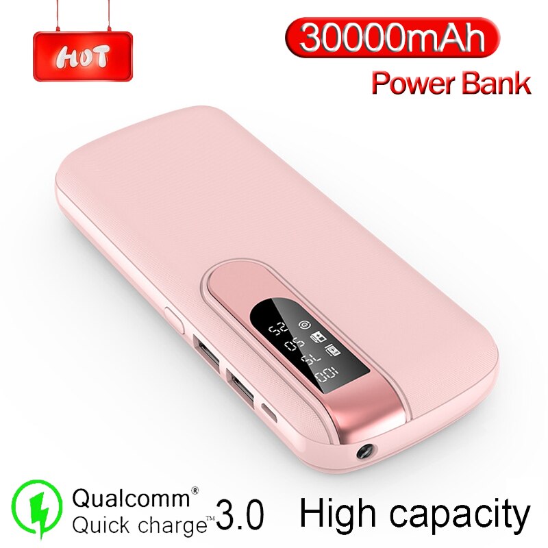 30000 mAh Power Bank Portable Phone Charger Large Capacity Powerbank Outdoor Travel LCD Digital Display LED Lighting Poverbank