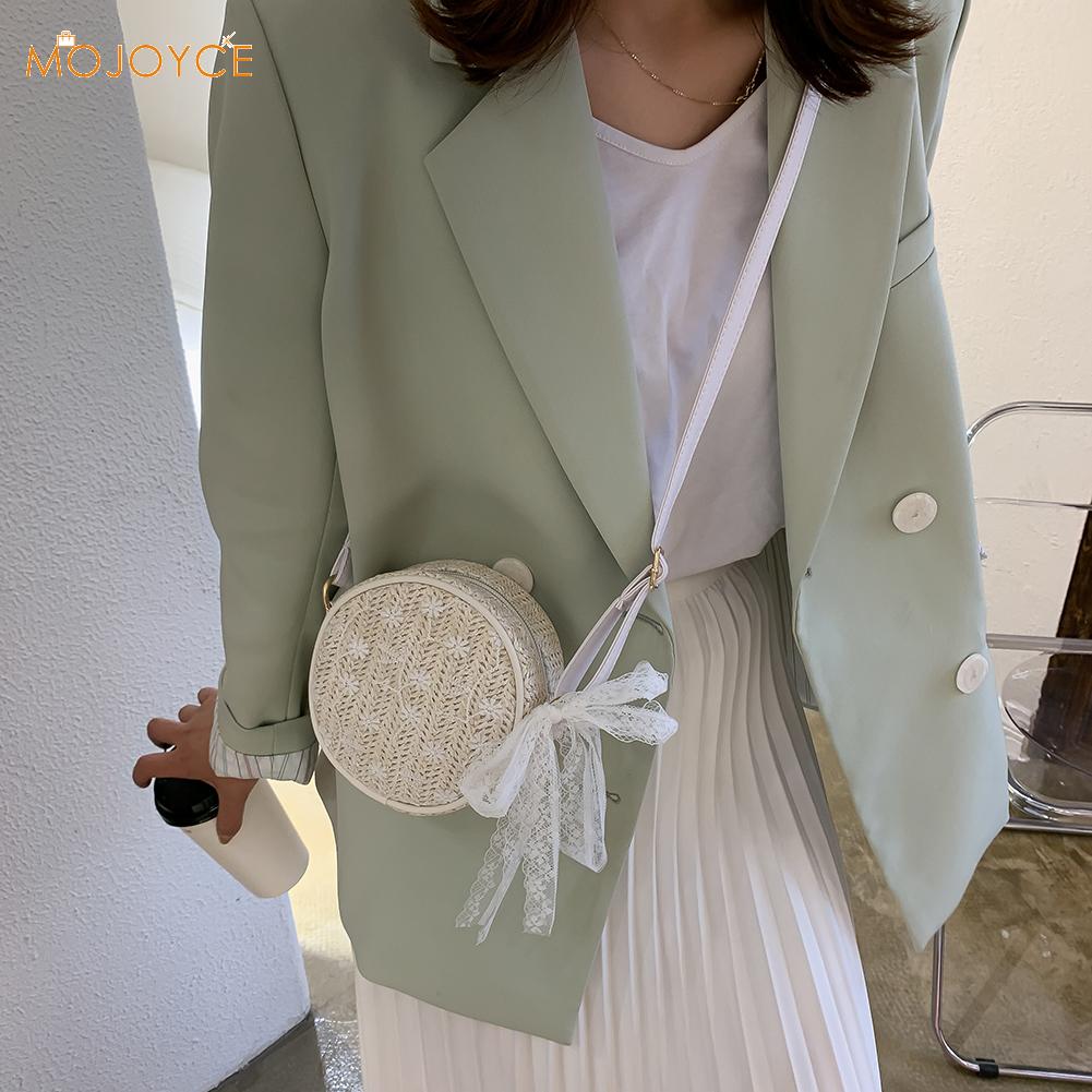 Casual dames vintage crossbody messenger bags voor mode zomer strandvakantie stro kant ronde schoudertassen