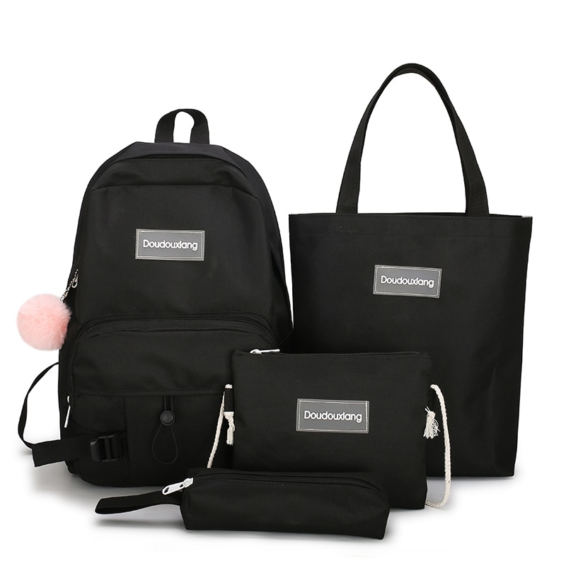 Conjunto de mochilas escolares de lona femininas, 4 unidades, para adolescentes, 2020 crianças, viagens colares escolares