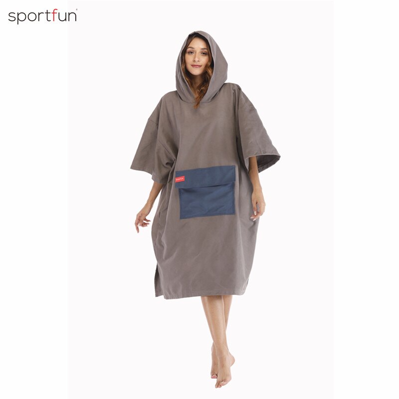 Microfiber Wetsuit Changing Robe Poncho with hood Quick Dry Hooded Towels for Swim Beach Surf Poncho Compact Lightweight: elegant grey