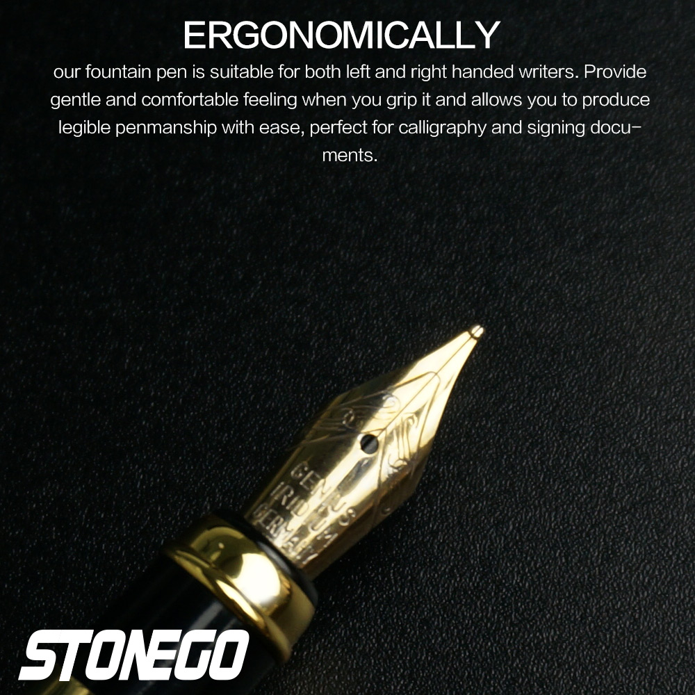 STONEGO Metal Fountain Pen, Metal Ink Pens with Ink Refill Converter Sleek Lacquer Housing Calligraphy Pens