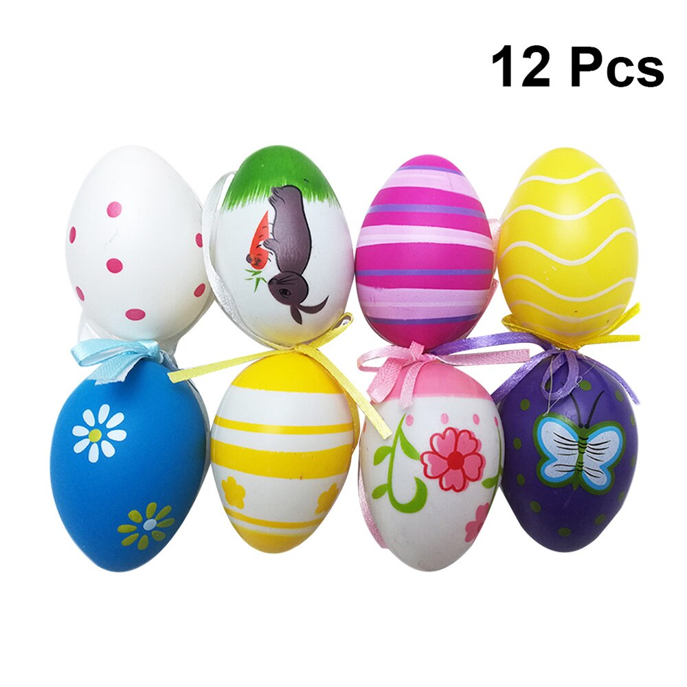 12 Stuks Paasei Stijlvolle Creatieve Chic Pasen Decoratieve Eieren Kleurrijke Pasen Opknoping Eieren Diy Gedrukt Eieren Plastic Simulatie E