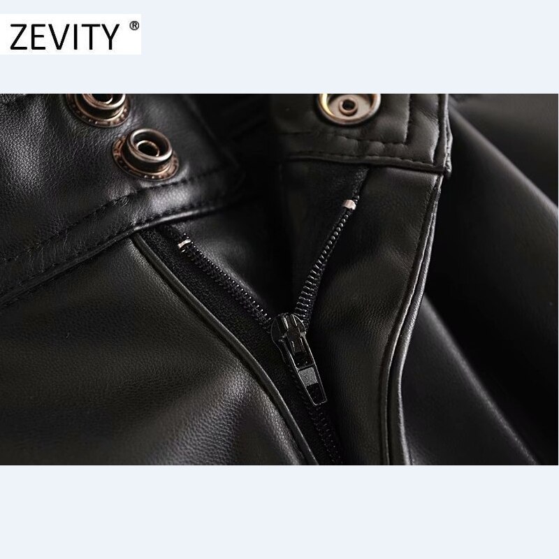¡Novedad! Pantalones cortos Zevity de piel sintética con botones a la para mujer, pantalones cortos ajustados informales con cremallera chic y bolsillos para mujer, pantalones cortos P923