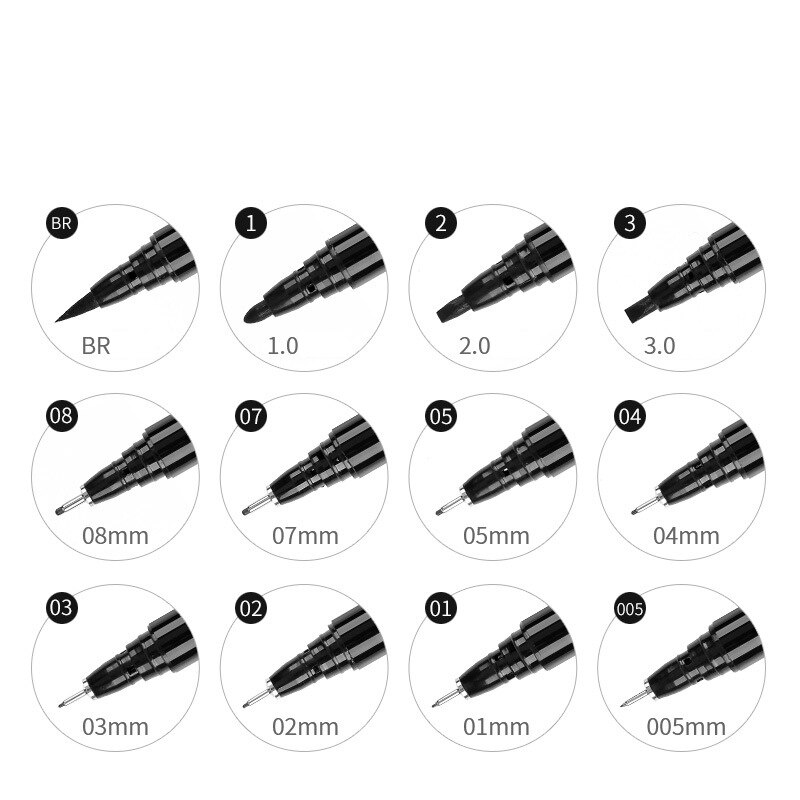 9/12pcs/Set Waterproof Hook Line Pen Fade Proof Micron Pen Tip Fine Liner Black Sketch Water Marker Drawing Brush Pen Stationery