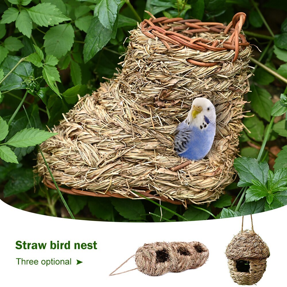 Bird Nest Handmade Woven Straw Bird Cage Parrot Nesting Hanging Breeding Cave Hatching House Hut For Parakeet Hamster