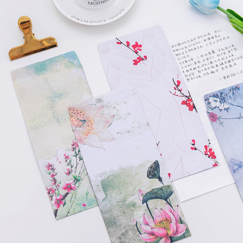Ezone 3 pçs estilo chinês envelope para carta de escrita cartão de papel retro flor artesanato envelopes de papel material escolar