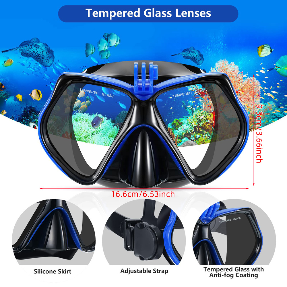 Máscara de buceo, gafas de natación para GoPro, cámara deportiva subacuática, vidrio templado, tubo de snorkel seco , adultos y jóvenes