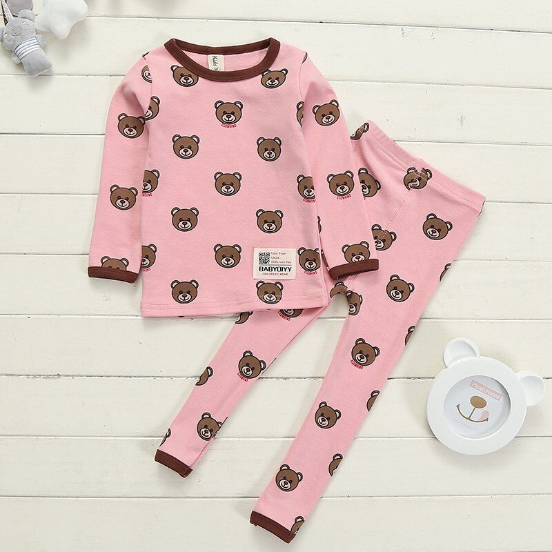 CROAL CHERIE 2 pz Pijama Menino auto Carino di Stampa Termica per Bambini Calzamaglia invernale, intimo termico per Le Ragazze Dei Ragazzi del Cotone Degli Indumenti Da Notte Abbigliamento per Bambini: Colore rosa / 3T