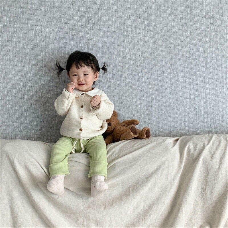 2022 Koreaanse Lente Kid Meisje Jongen Trui Knit Single Breasted Lange Mouwen Effen Kleur Knitwear Wollen Jas Kinderen Jas E3280
