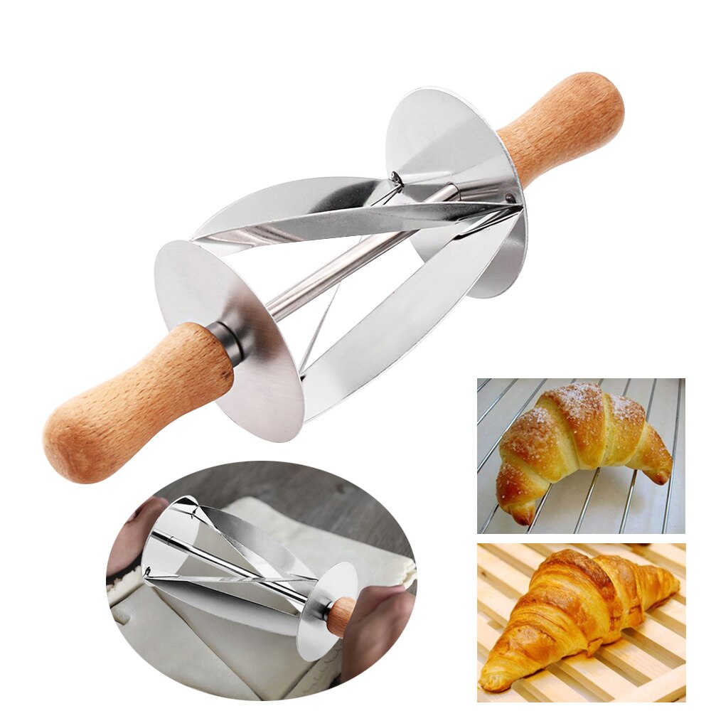 1Pc Rvs Rolling Cutter Voor Maken Croissant Brood Wiel Deeg Gebak Houten Handvat Bakken Keuken Tool