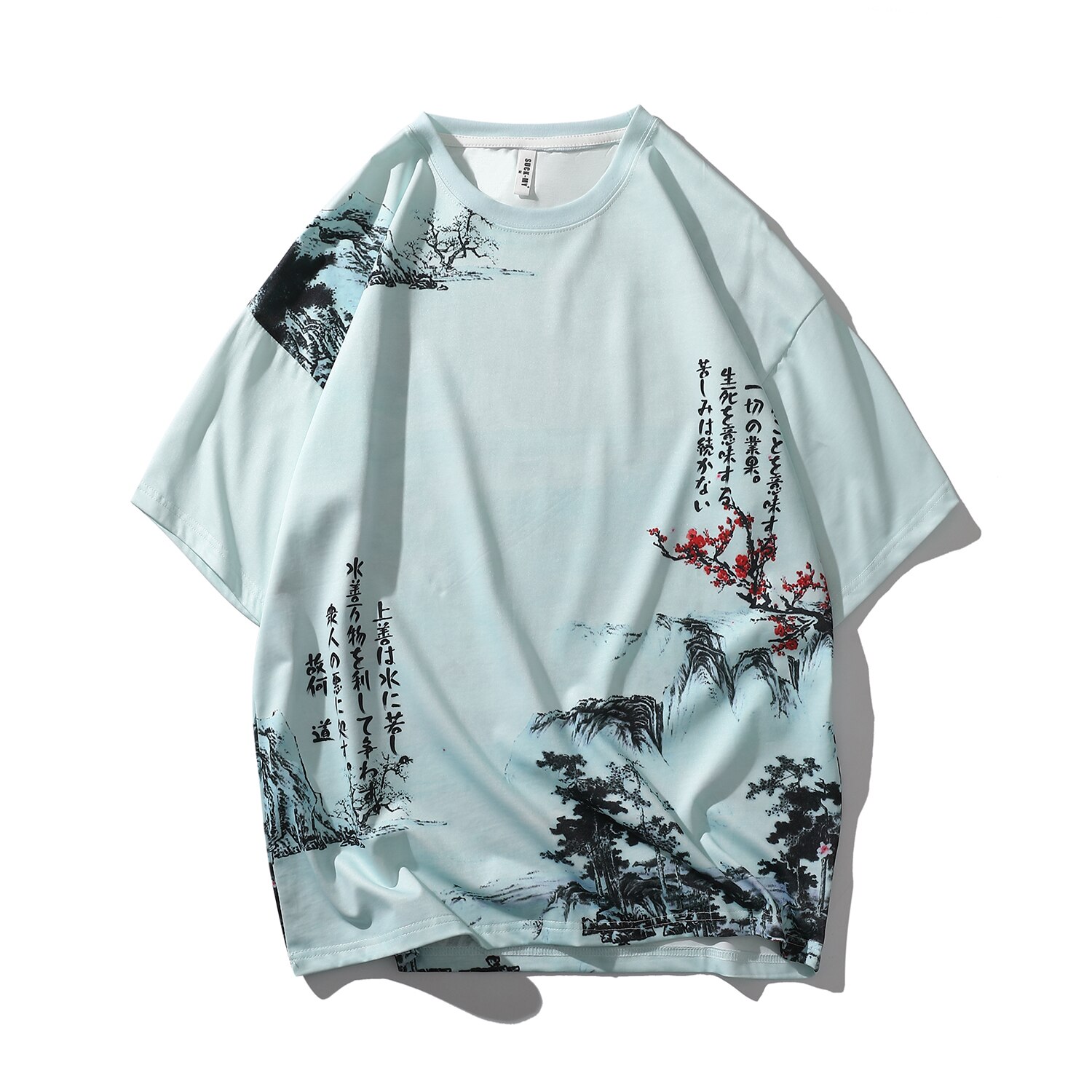 Chinese style ink painting print high street hip-hop T-shirt for men and women couples: L