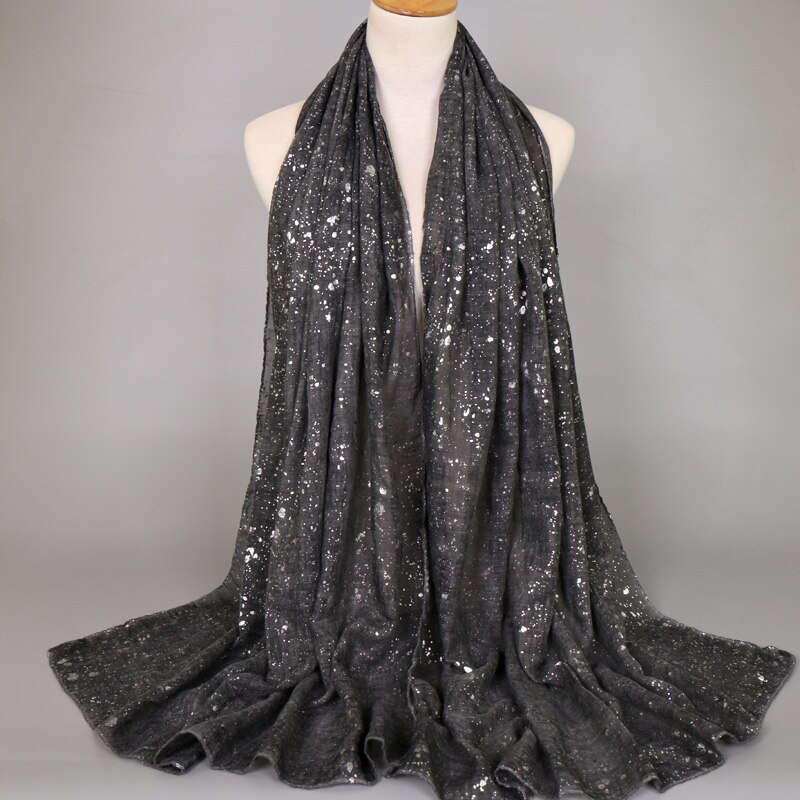 Damer almindelig shimmer sølv bomuld sjal tørklæde vinter bling zig zag oversize tyk wrap hijab muslim sjaal: 3