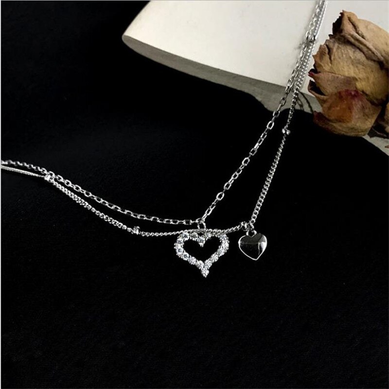 Exquisite Zircon Heart Double Layer Anklets Girl Jewelry Silver 925 Anklets Female Princess Foot Accessories Christmas