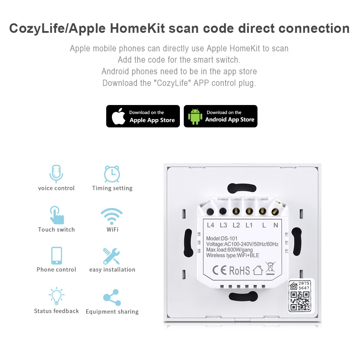 Smart Home Control Touch Switch inteligente Apple Homekit WIFI Switch EU US Standard Home Assistant 220V 110V Need Neutral Wire