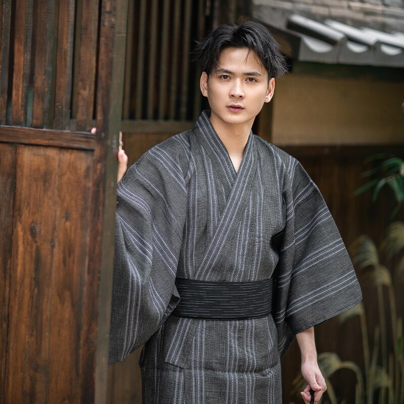 Traditionele Japanse Kimono Mode Yukata Zomer Mannen Lange Gewaden Met Riem 95% Katoen Pyjama Set Mannelijke Nachtkleding Badjas