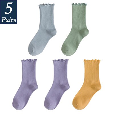Calcetines con volantes de princesa para mujer, calcetín, colores sólidos, para la universidad, dulces, 5 pares: 12