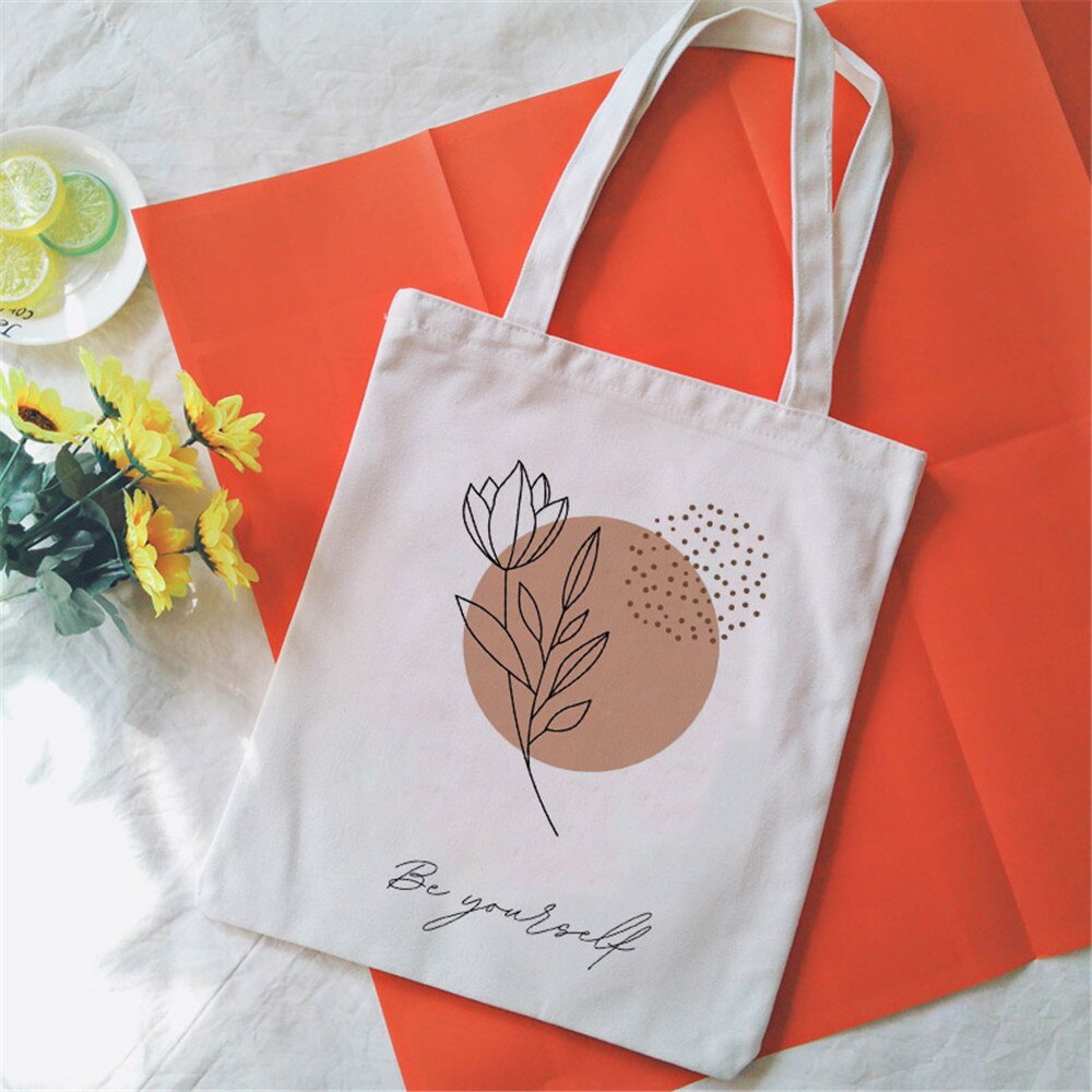 Bouquet Printing Canvas Tote Bag Aesthetic Line Drawing Plant Print Canvas Bags Harajuku Ulzzang Shoulder Bag Handbag: 2332