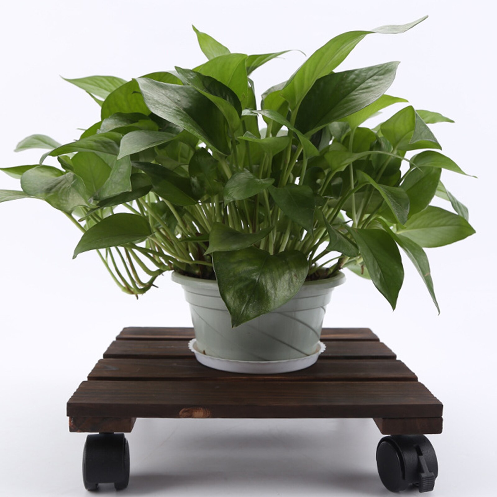 Vierkante Houten Plant Pot Trolley Mover Outdoor Indoor Planter Rolling Lade: 25x25cm