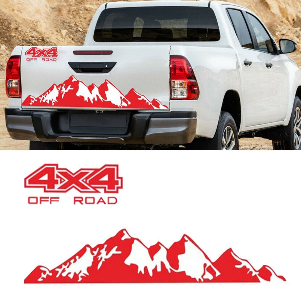 Pegatinas de vinilo de para coche, pegatina roja de 4x4 para falda lateral de coche y montaña de nieve, para camioneta, RV, 1 unidad