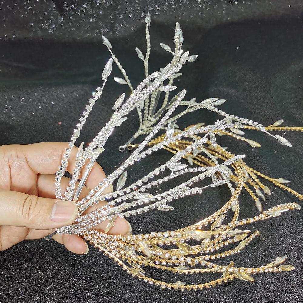 Barok Kristal Strass Parels Tassel Leaf Dubbele Haarband Vrouwen Bridal Wedding Tiara Haar Accessoires Crown Hairwear Sieraden