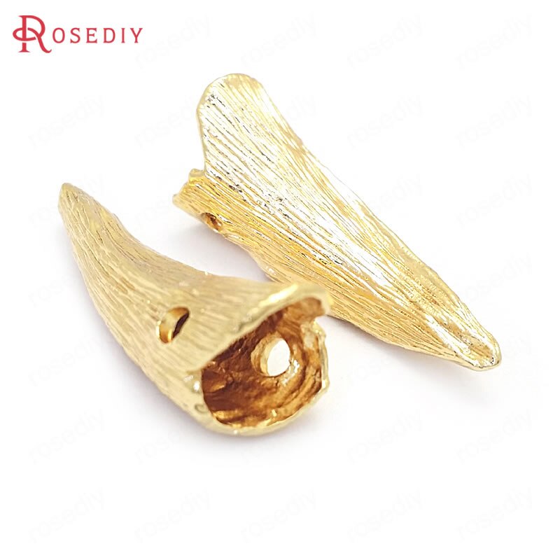 (37635)4PCS 30x11MM 24K Gold Color Brass Horn Charms Pendants Jewelry Making Supplies Diy Findings Accessories