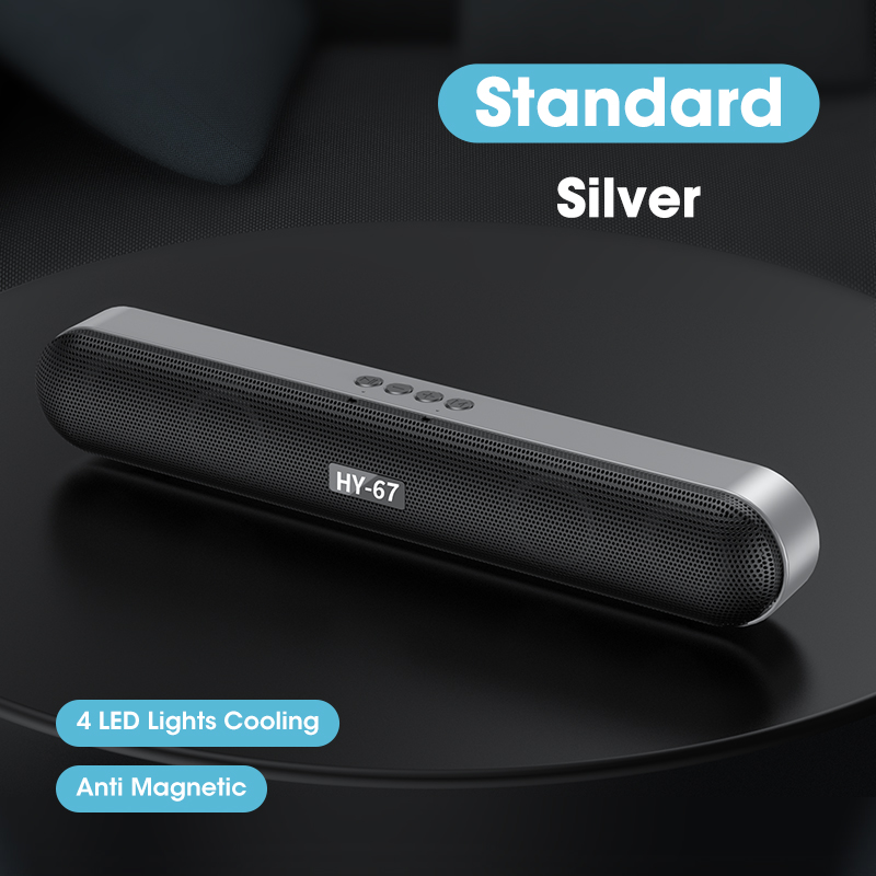 Computer Soundbar Desktop Bluetooth Speakers Rechargeable 6D Deep Bass Stereo Subwoofer AUX Wired For Laptop PC TV Loudspeaker: Standard Silver