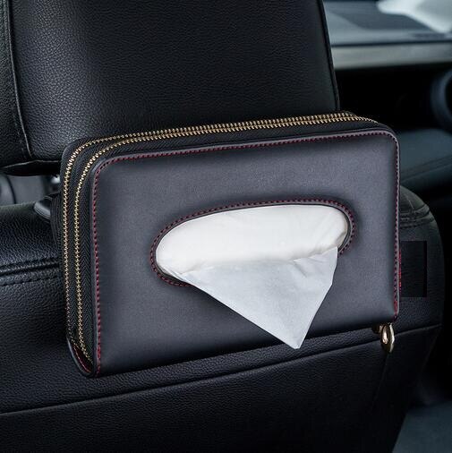 Bil glidelås seterygg vevs boks pu lær bil vevs boks serviett holder bil vev holder bil sete boks papirholder håndkle: type 5