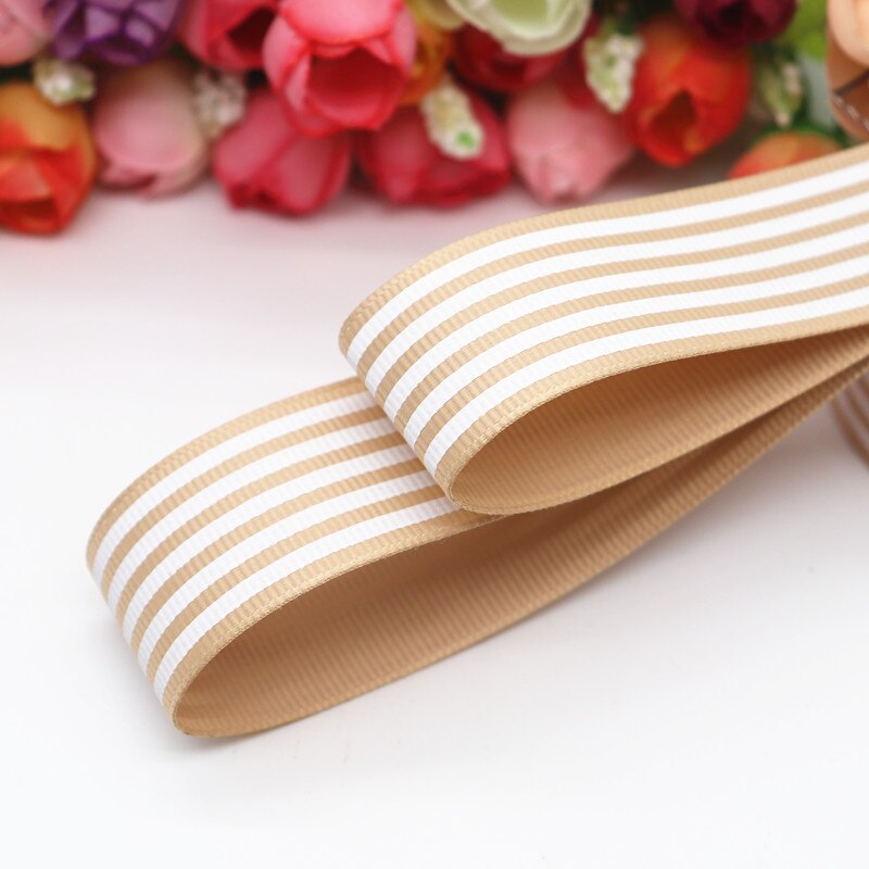 10 meter 1 '' 25mm stripetrykte grosgrain-bånd tegneseriebånd håndlagde hårsløyfer  ym16100785: 835 solbrun