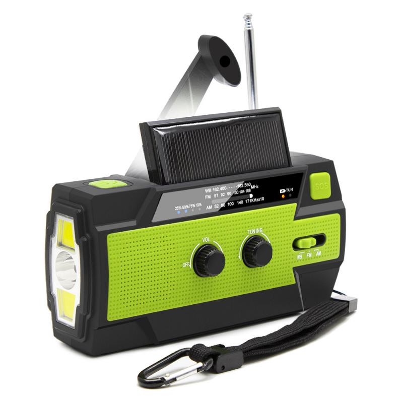 4000 mah solradio nødradio am / fm / wb vejrradio håndsvingradio med led lommelygte telefon strømbank: Grøn