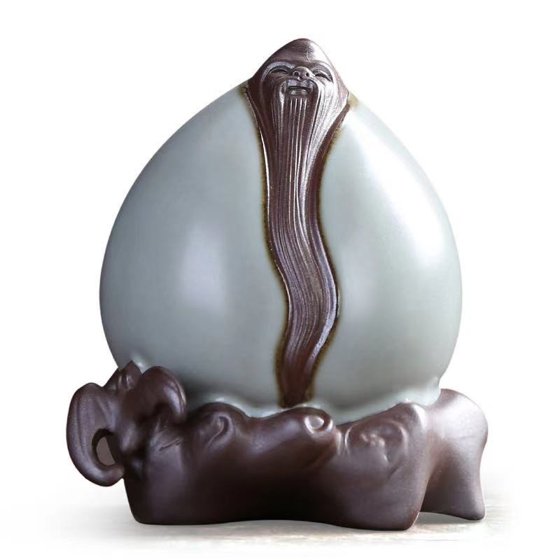 Ceramic Longevity Peach Tea Pet Ornament Gao Kiln Ruyao Big Longevity Male Tea Pet