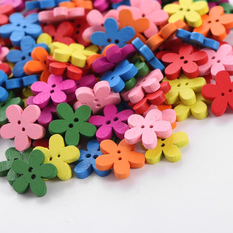 100 Stuks Multicolor Leuke Bloem Natuurlijke Decoratie Naaien Scrapbooking Houten Knoppen Kid 'S Kledingstuk Poppen Naaibenodigdheden