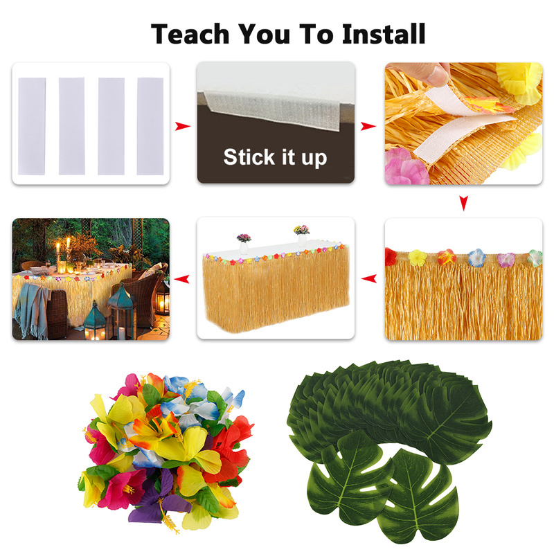 109pcs Summer Tropical Hawaiian Party Table Skirt Artificial Palm Leaves Flower Jungle Beach Theme Hawaii Party Decoration