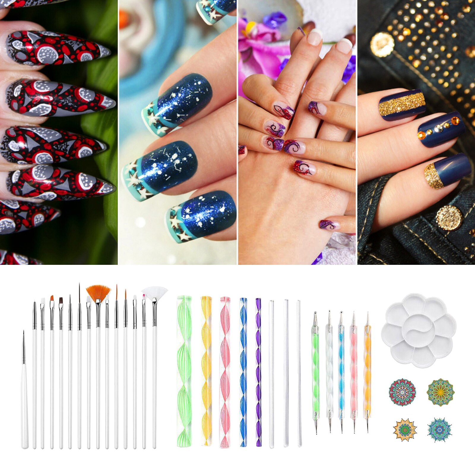 33pcs/set Mandala Dotting Tools Painting Stencils DIY Stone Embossing Starter Drawing Stylus Pens Art Kit