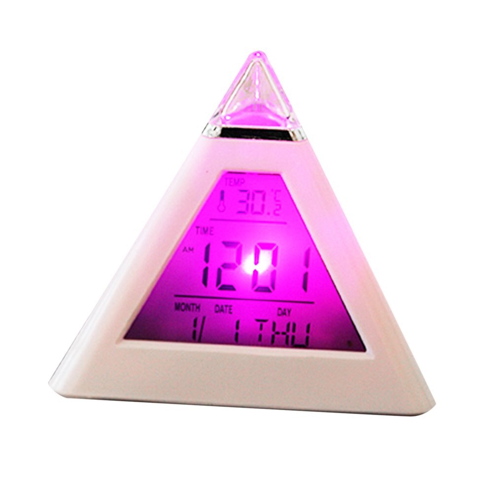 Creatieve Mode Piramide Digitale Klok Temperatuur Klok 7 Kleuren Led Change Backlight Led Wekker Tijd Datum Display