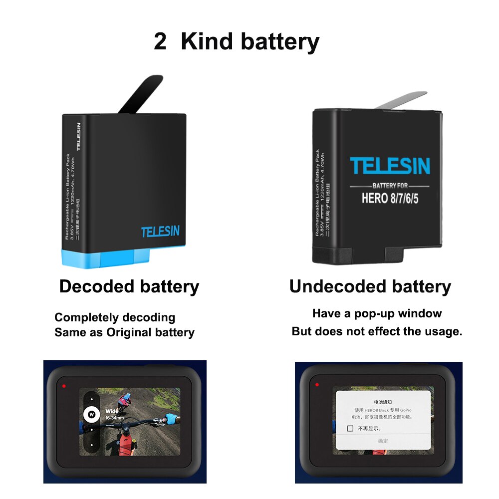 Decodificador TELESIN de batería de li para Gopro 8 7 6 5 y 3 en 1, caja de almacenamiento, cargador, lector de tarjetas para cámara go pro hero 8 5 6 7 hero8