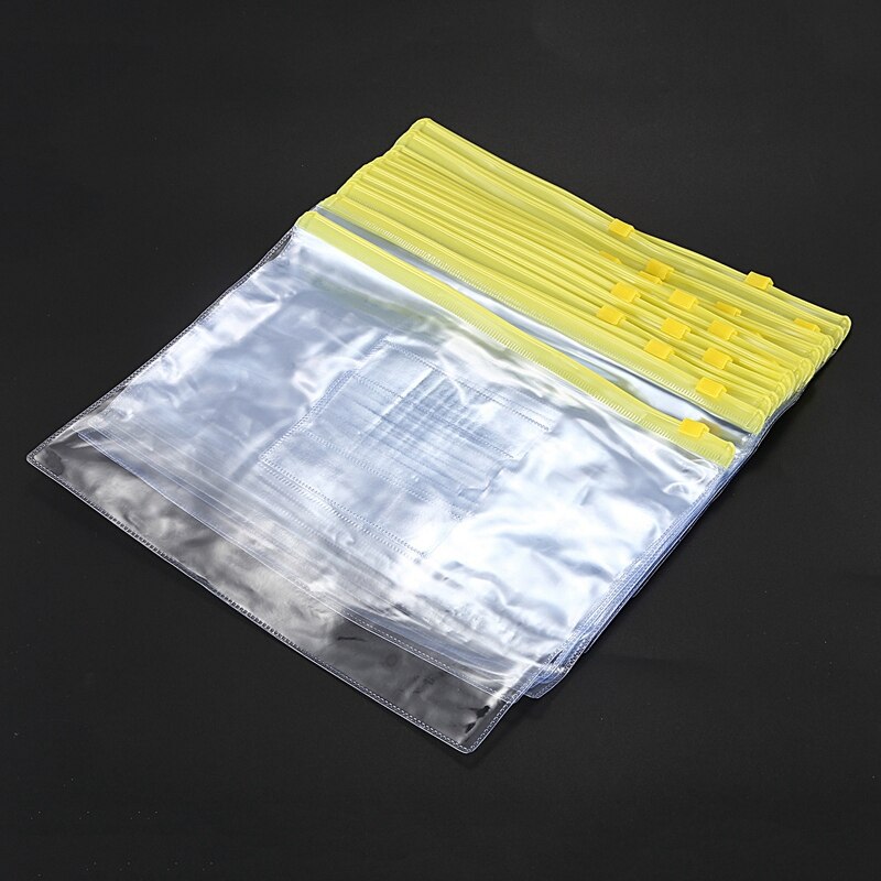 Size A5 Card Slider Zip Closure Folders PVC Folders Envelopes, 20 Pieces Transparent Yellow