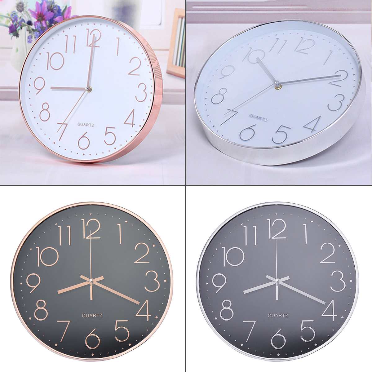 12 Inch Rose Gold Black Silent Wall Clocks For Bedroom Living Room Simple Quartz Wall Hanging Clock Home Decor no Battery