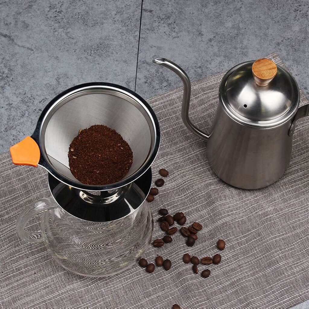 Stainless Steel Pour Over Cone Dripper Reusable Coffee Filter with Cup Stand Coffee Capsule Plastic Capsule Refillable