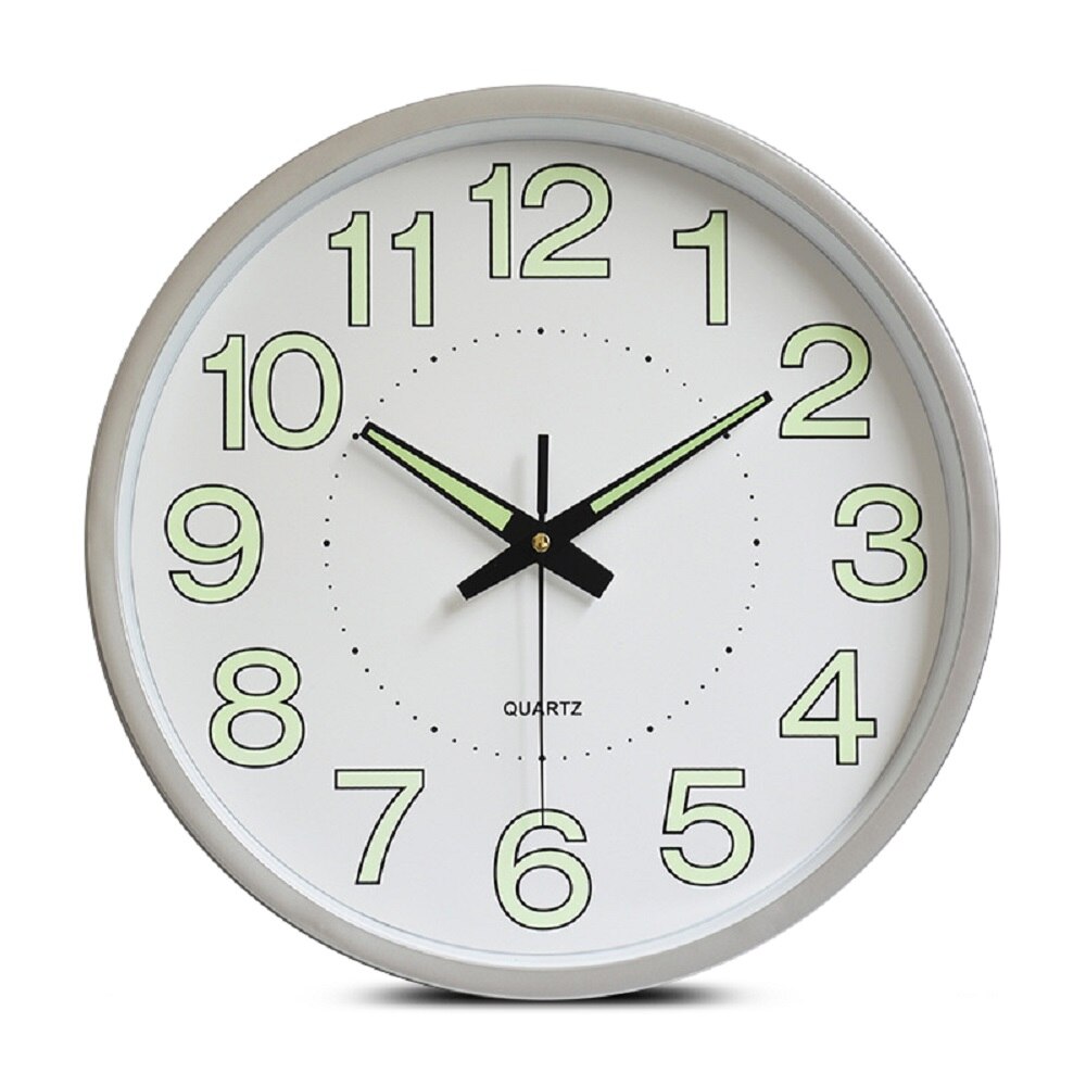 Decorative Wall Clock Luminous Glow In Dark Quartz Plastic Watch Home Decor Mute Living Room Digital Wall Clocks: Silver