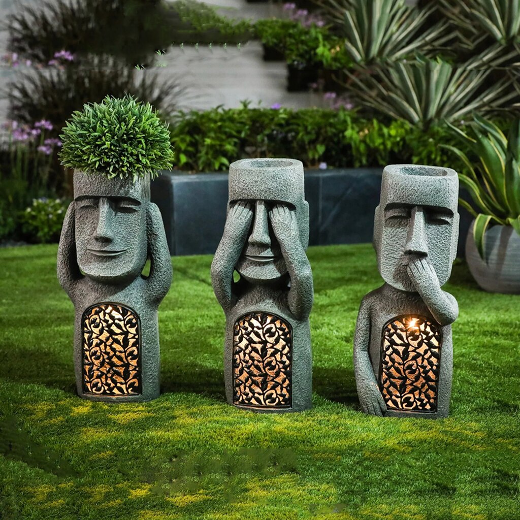 Statue de pâques en résine de 10 pouces, Statue Moai Monolith, Sculpture de jardin