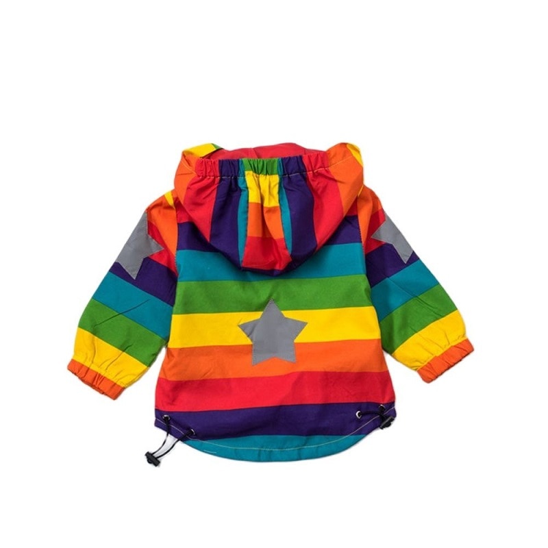 Baby Meisjes Kleding Kinderkleding Regenboog Gestreept Jasje Kid 'S Lente En Autimn Jongens Ongedwongen Capuchon Baby