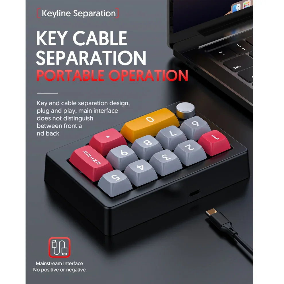 12 Tasten USB-kabelgebundene mechanische Tastatur, Multifunktionsknopf RGB-LED-Tastatur mit Hintergrundbeleuchtung, Makrounterstützung für einhändige Spielen-Tastatur