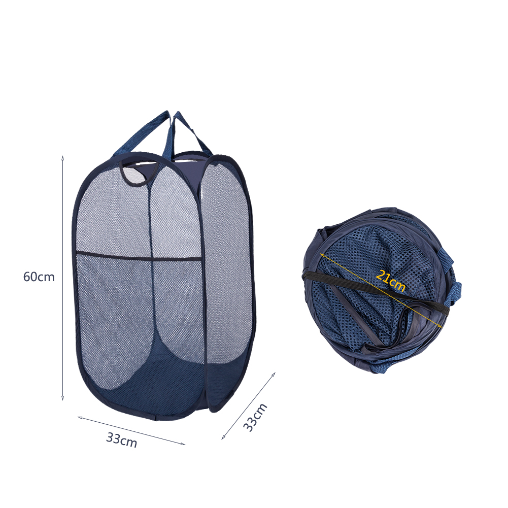Folding Laundry Basket Pop Up Open Blue Mesh Sorting Basket Home Storage Hamper Organize Bags For Clothes Camping Landry Room
