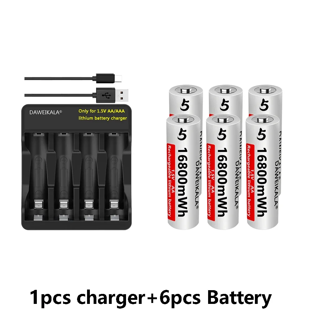 AA 1.5V 16800MWh Rechargeable Lithium ion Battery for Remote Control Mouse Fan Electric Toys+Charger: Red