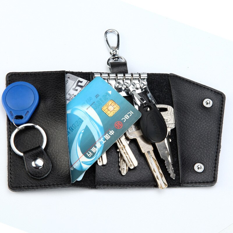 Genuine Leather Keychain Men Women Key Holder Organizer Pouch Cow Split Car Key Wallet Housekeeper Key Case Mini Card Bag