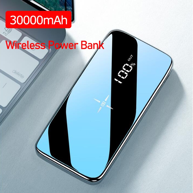 Power Bank 30000mAh Wireless External Portable Powerbank Full Screen Mirror Fast Charging Multi Port Waterproof for All Phone