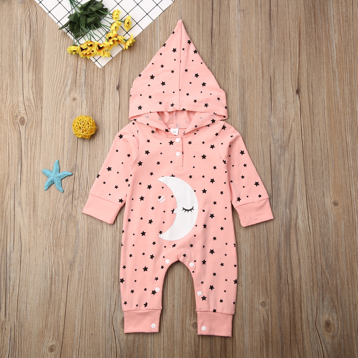 Baby Spring Autumn Clothing Toddler Baby Girls Boy Stars Moon Hooded Jumpsuit Long Sleeve Romper Winter Warm Clothes