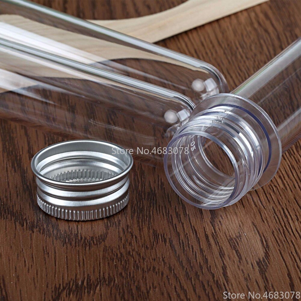 Tubos de ensayo transparentes de plástico con tapón de aluminio, botellas de 25x140mm, material escolar, equipos de laboratorio, 40ml, 50 Uds.