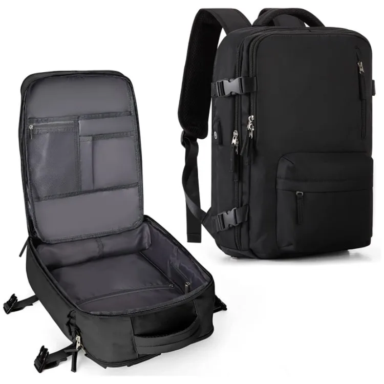 Mochila de viaje para llevar artículos personales, bolsa para vuelos aprobada, maleta de equipaje de mano de 35L, bolsa de fin de semana impermeable para hombres y mujeres: Negro