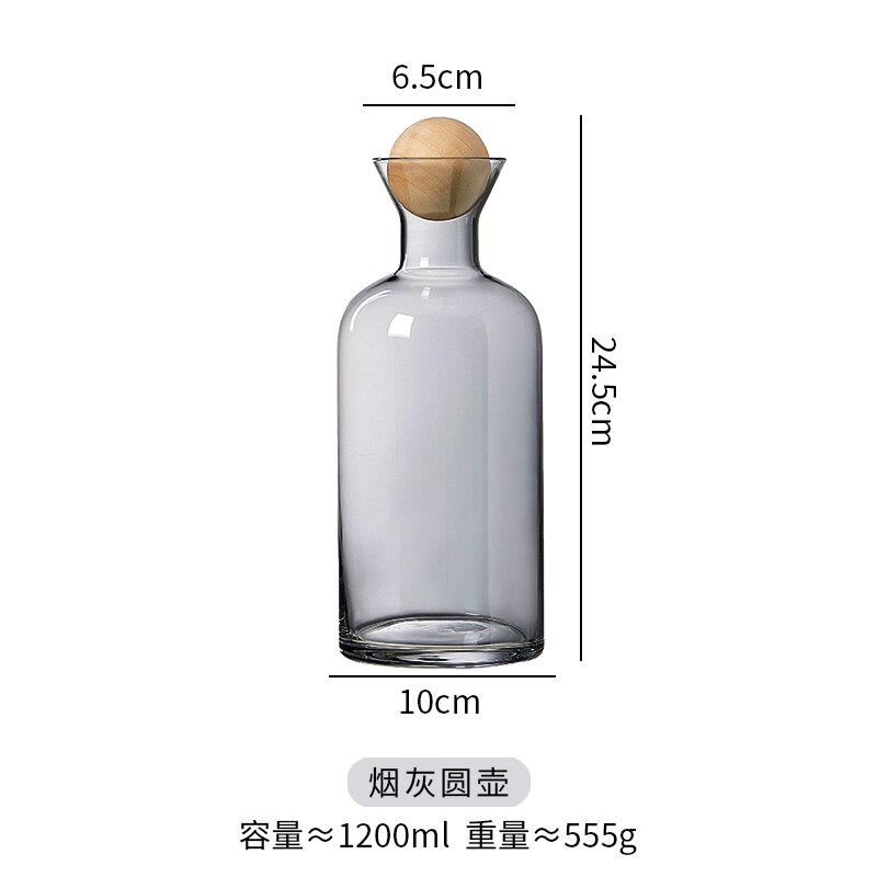 1L Glass Cold Water Kettle and Cup Set Drinkware Pot Juice Household Glass Water Bottles with Wooden Ball Lid Water Cup: Smoke gray pot